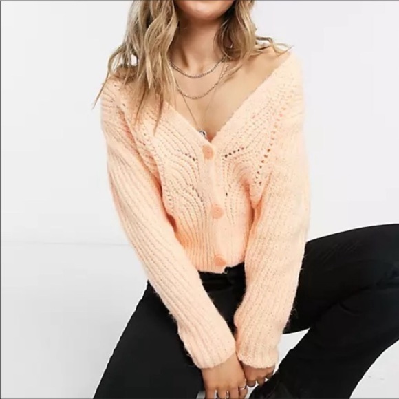 NWT Top Shop Peach Knit Pointelle Cardigan 8-10 - Picture 1 of 9